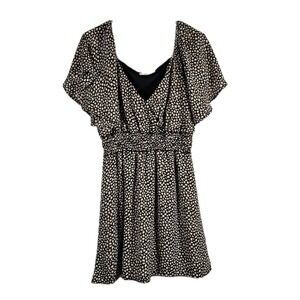 Peach Love CA Geometric Print Dress Sz Small Smocked Waist Flutter Sleeve Lined